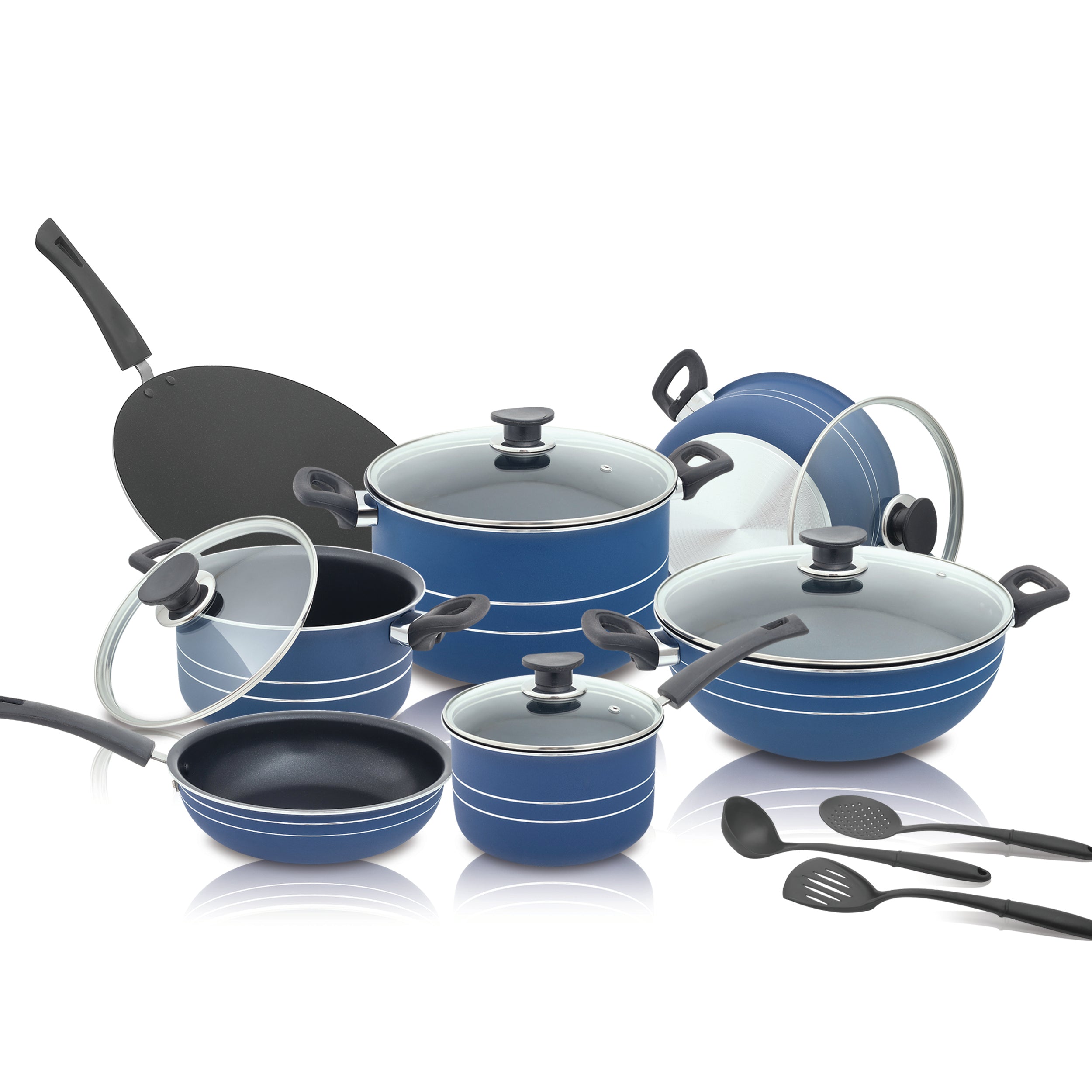 Glorious Non Stick 18 Pieces Set In Blue Color