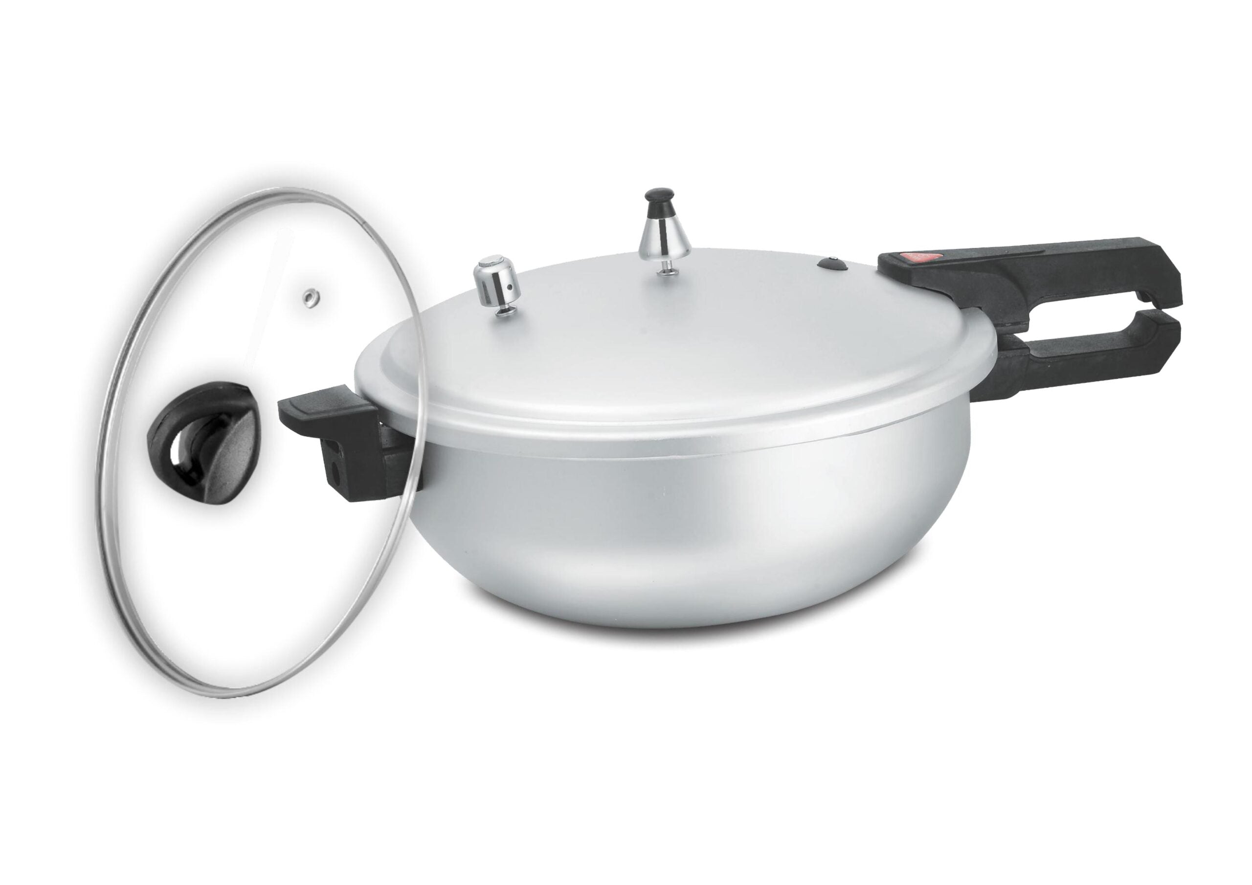 2-in-1 Aluminum: Karahi Pressure Cooker with Glass Lid 11 Liter