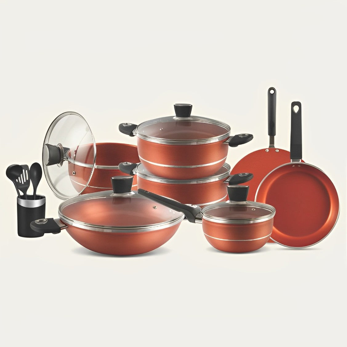 Deluxe 18 Pieces Marble Coated Premium Quality Non Stick Set Copper Color