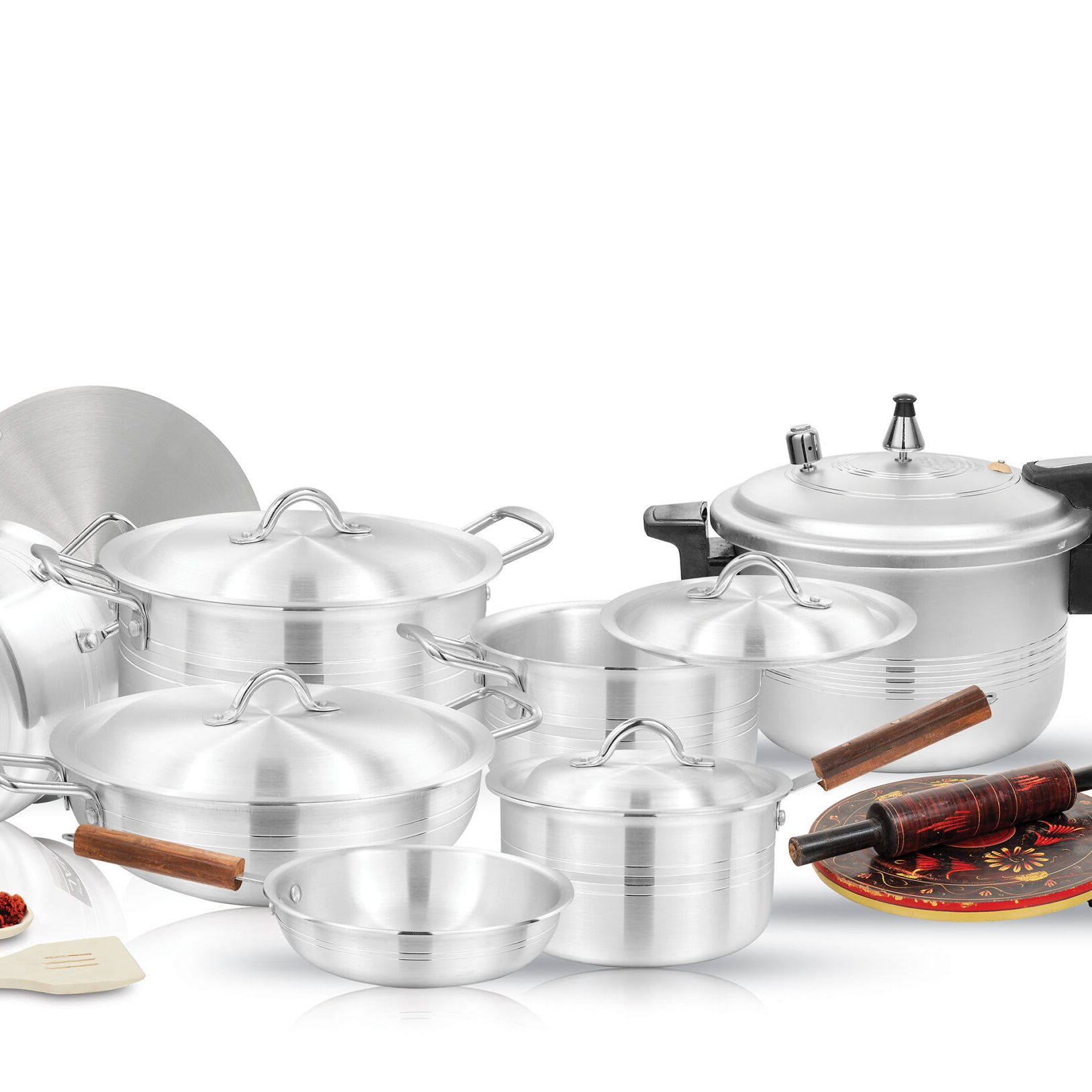 The Ultimate Kitchen Companion: 23-Piece Metal Finish Cookware Set with Pressure Cooker